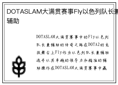 DOTASLAM大满贯赛事Fly以色列队长兼辅助