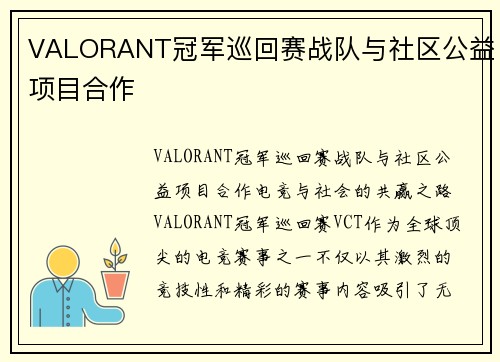 VALORANT冠军巡回赛战队与社区公益项目合作