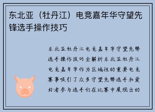 东北亚（牡丹江）电竞嘉年华守望先锋选手操作技巧