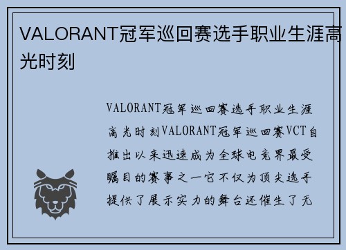VALORANT冠军巡回赛选手职业生涯高光时刻