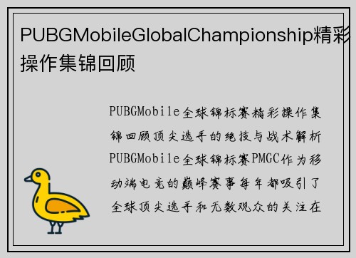 PUBGMobileGlobalChampionship精彩操作集锦回顾